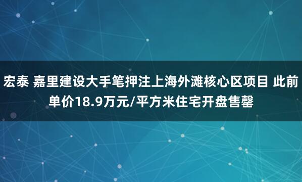 宏泰 嘉里建设大手笔押注上海外滩核心区项目 此前单价18.9万元/平方米住宅开盘售罄